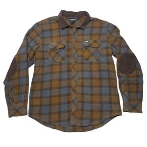 Rvca Button Down Flannel Shirt Mens Size Large Plaid Brown
